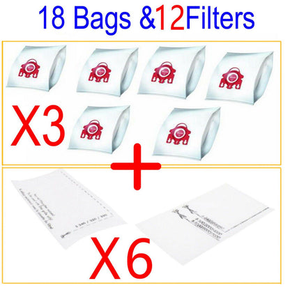 18 Vacuum Bags, 12 Filters For Miele FJM Compact C2 Allergy EcoLine PowerLine Sparesbarn