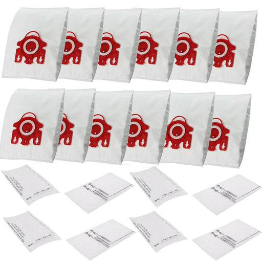 12 Synthetic Bags & 8 Filters For Miele FJM Compact C2 Allergy EcoLine PowerLine Sparesbarn