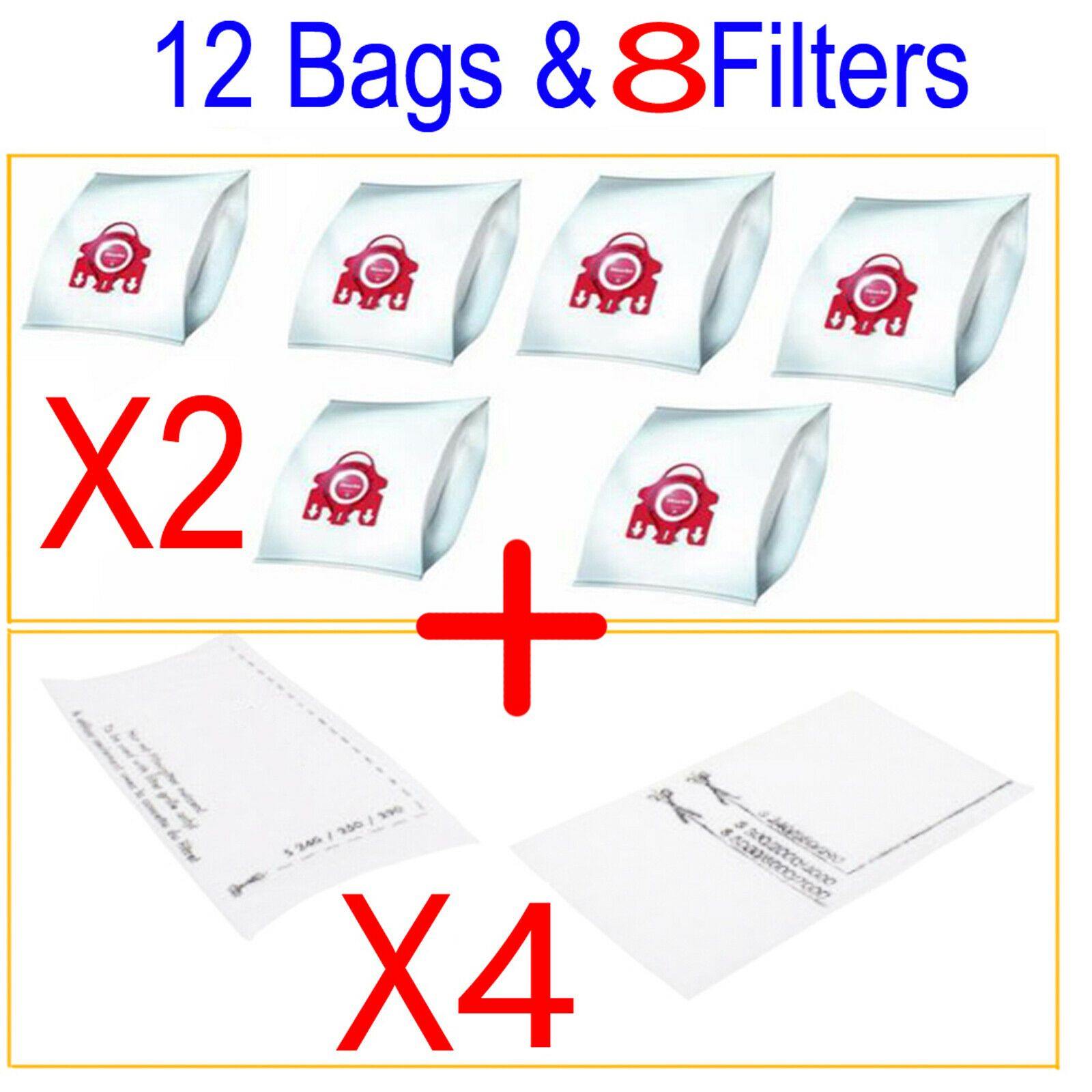12 Synthetic Bags & 8 Filters For Miele FJM S251i-1 S255i S256 S291 S291-2 Sparesbarn
